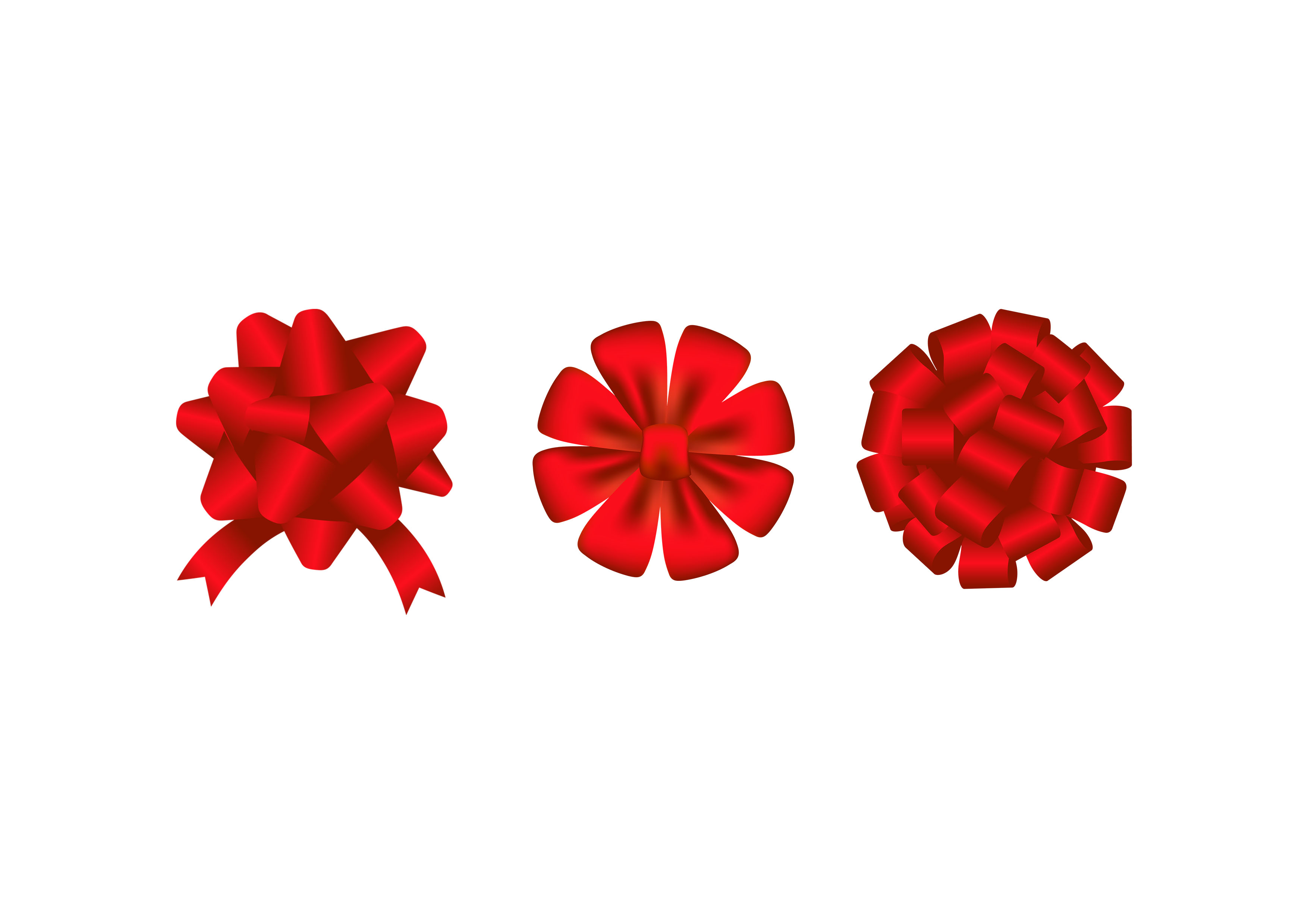 Three red bows on a white background.