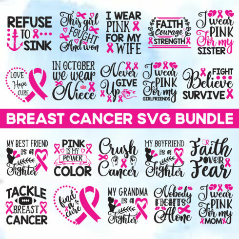 Breast Cancer Svg Bundle cover image.