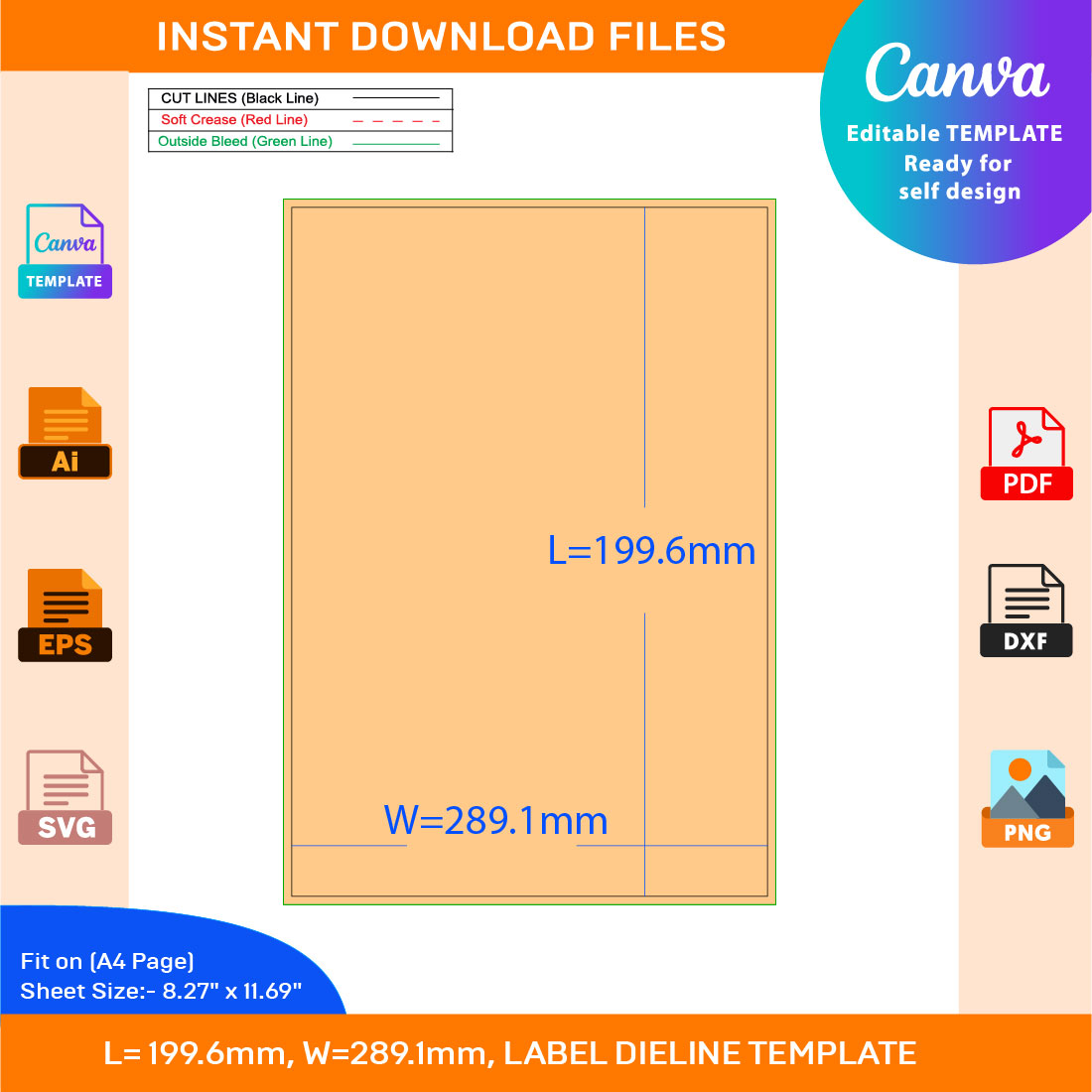 1 Adhesive Address Label Dieline Template In A4 Sheet cover image.