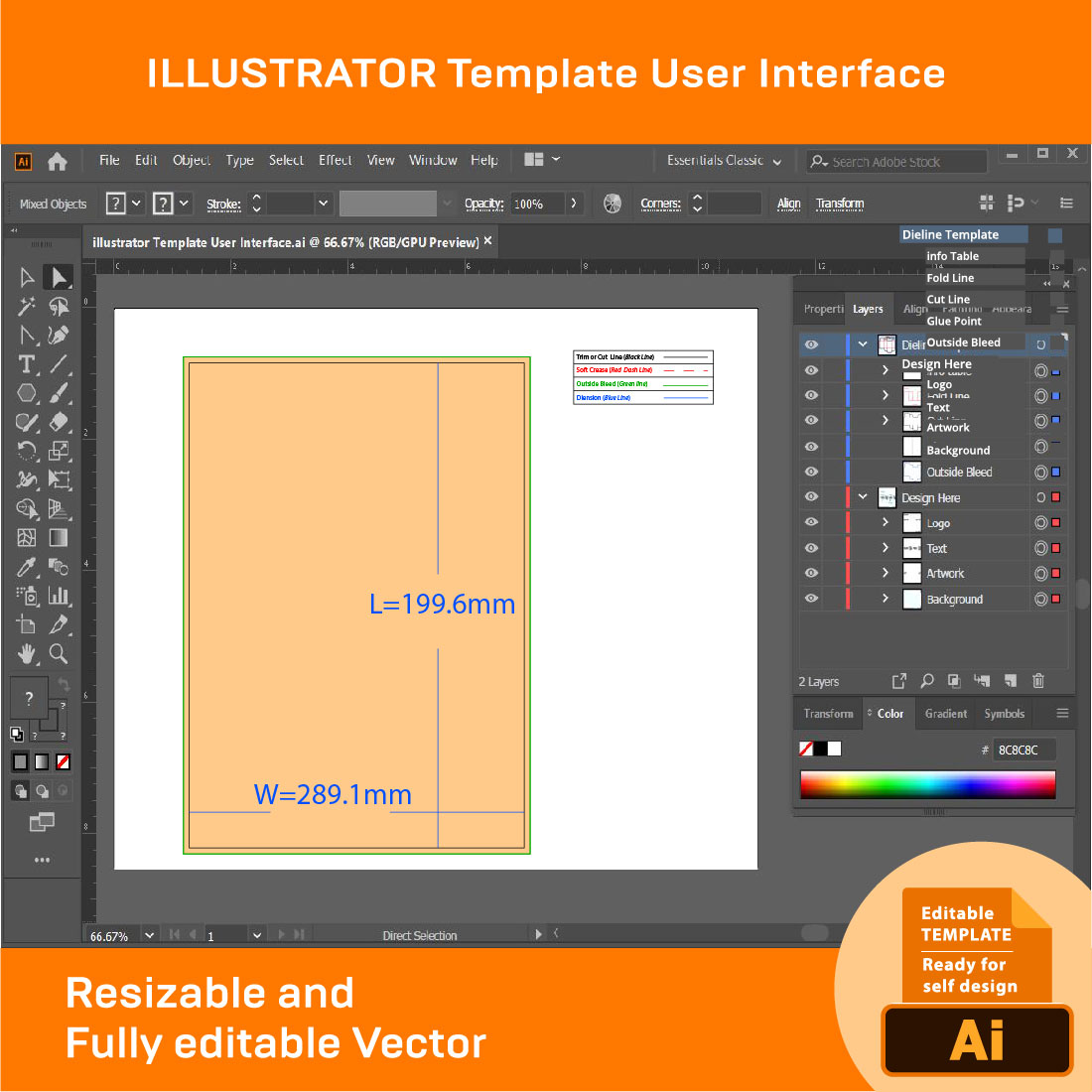 1 Adhesive Address Label Dieline Template In A4 Sheet preview image.