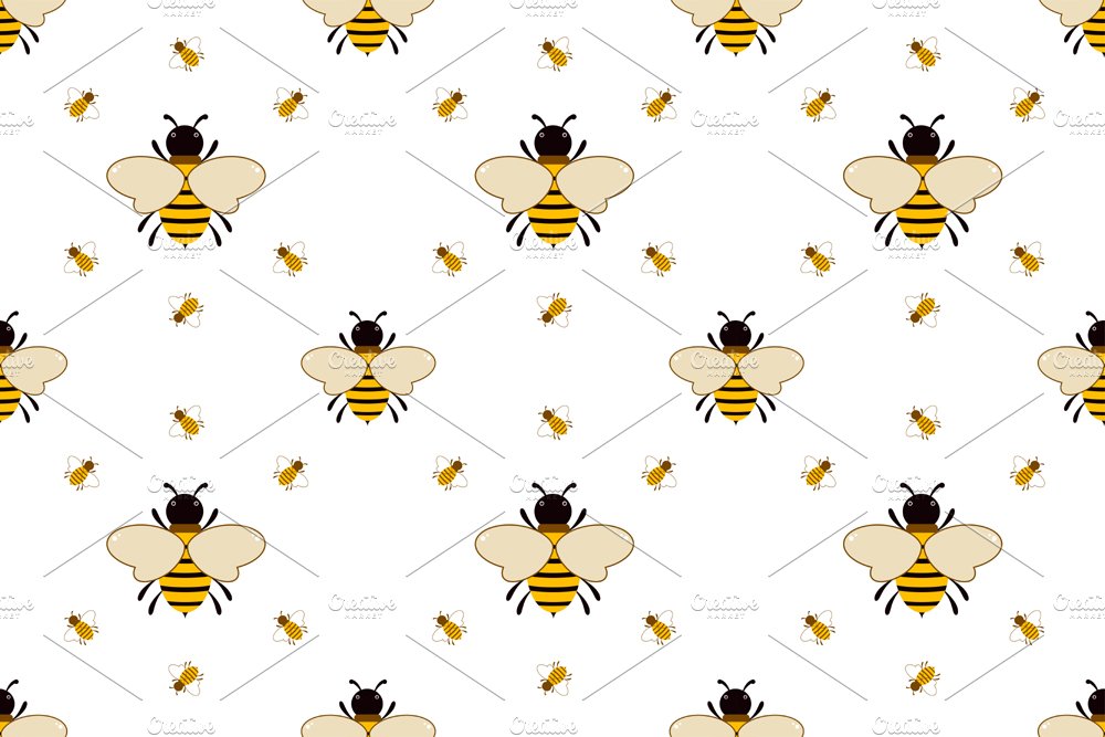 Vector seamless pattern with bees preview image.