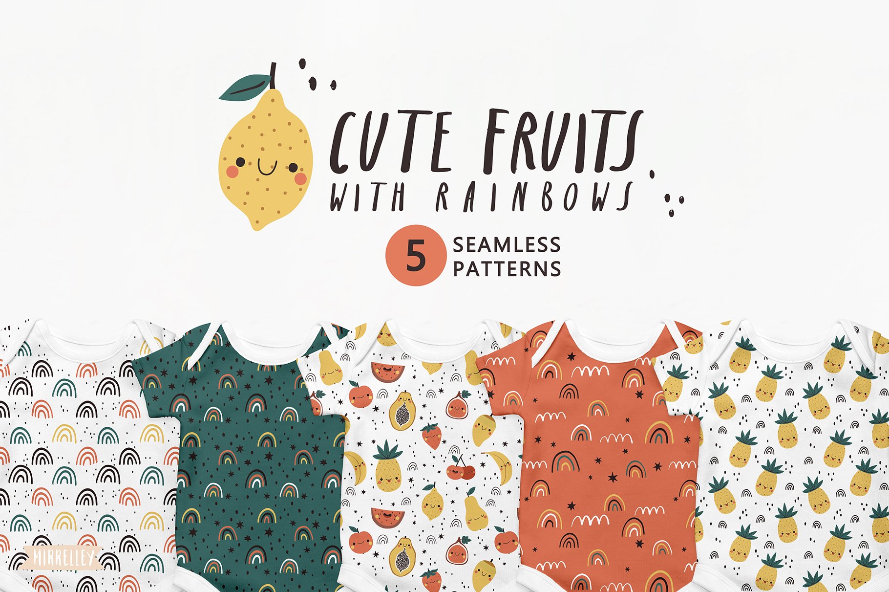 Cute Fruits & Rainbows patterns set cover image.