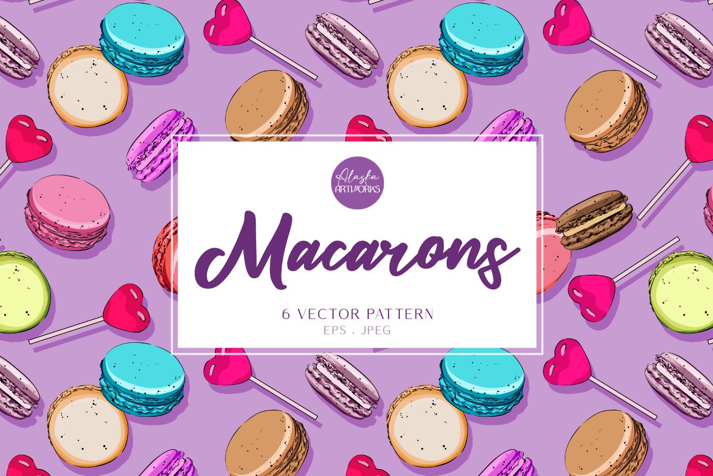 Vector patterns. Macaron, sweets cover image.