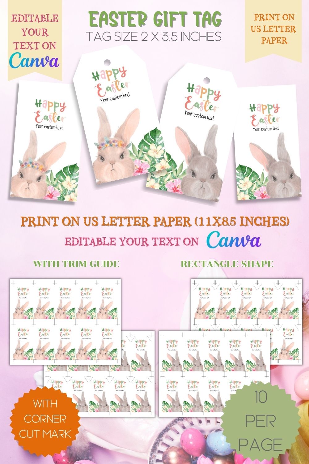 Editable gift tag, Easter Basket Gift Tag, Easter Treat Tag pinterest preview image.