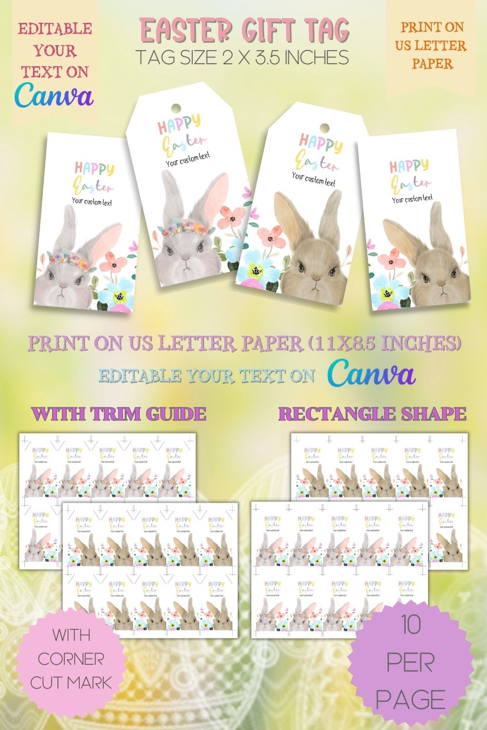 Editable gift tag, Easter Basket Gift Tag, Easter Treat Tag pinterest preview image.