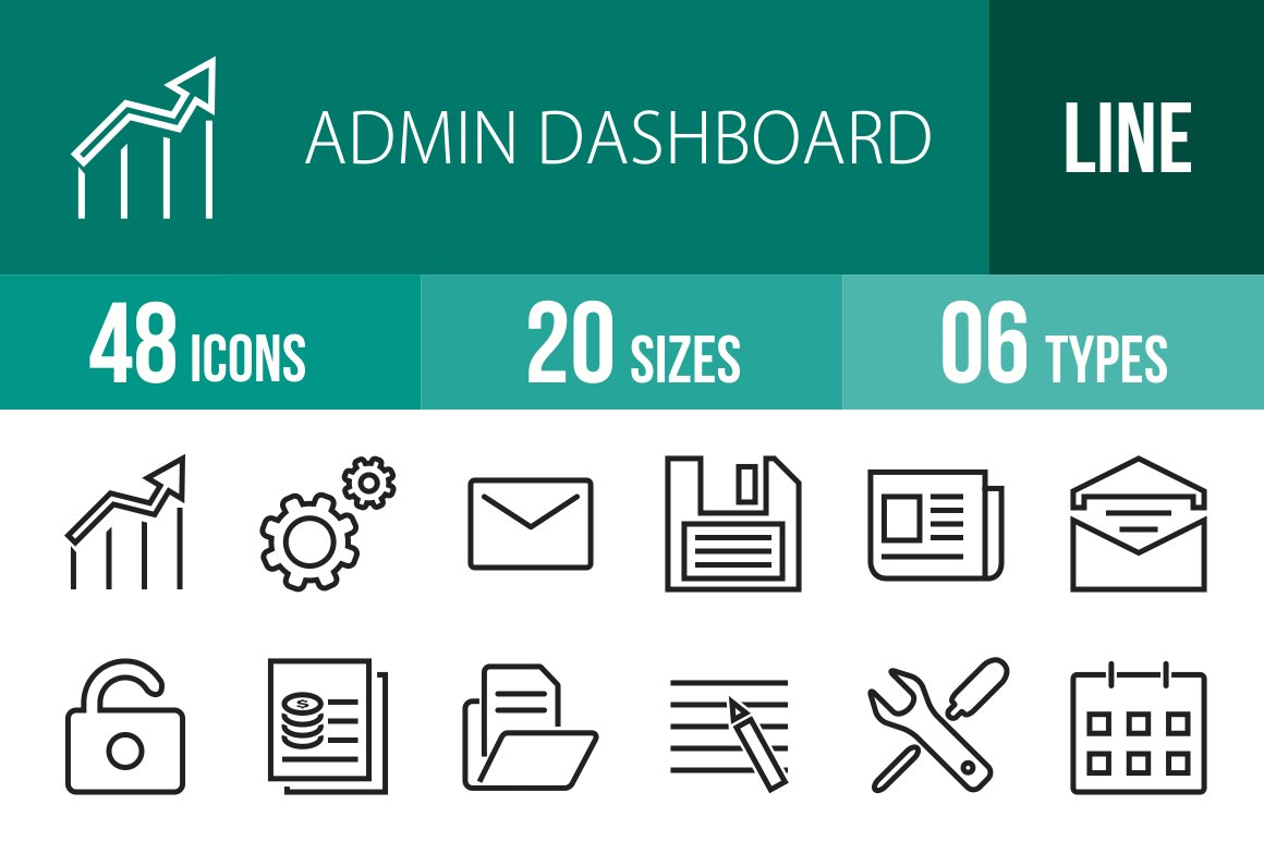 48 Admin Dashboard Line Icons cover image.