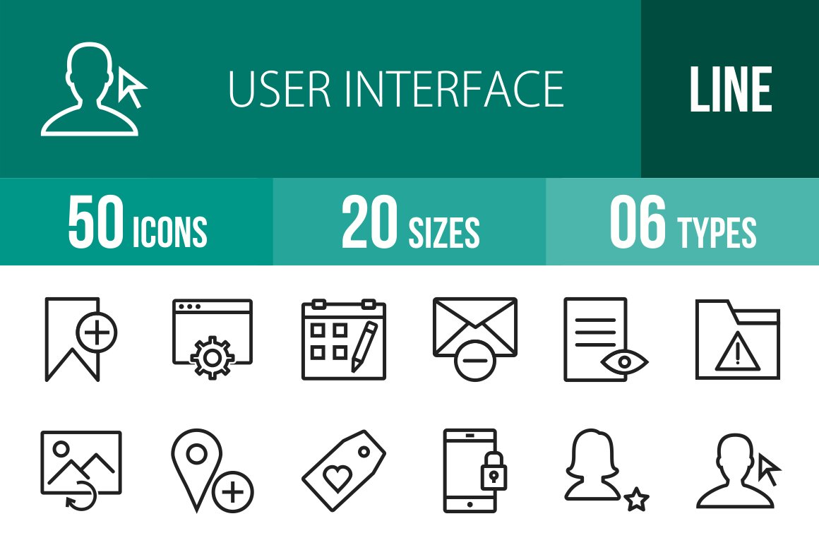 50 User Interface Line Icons cover image.