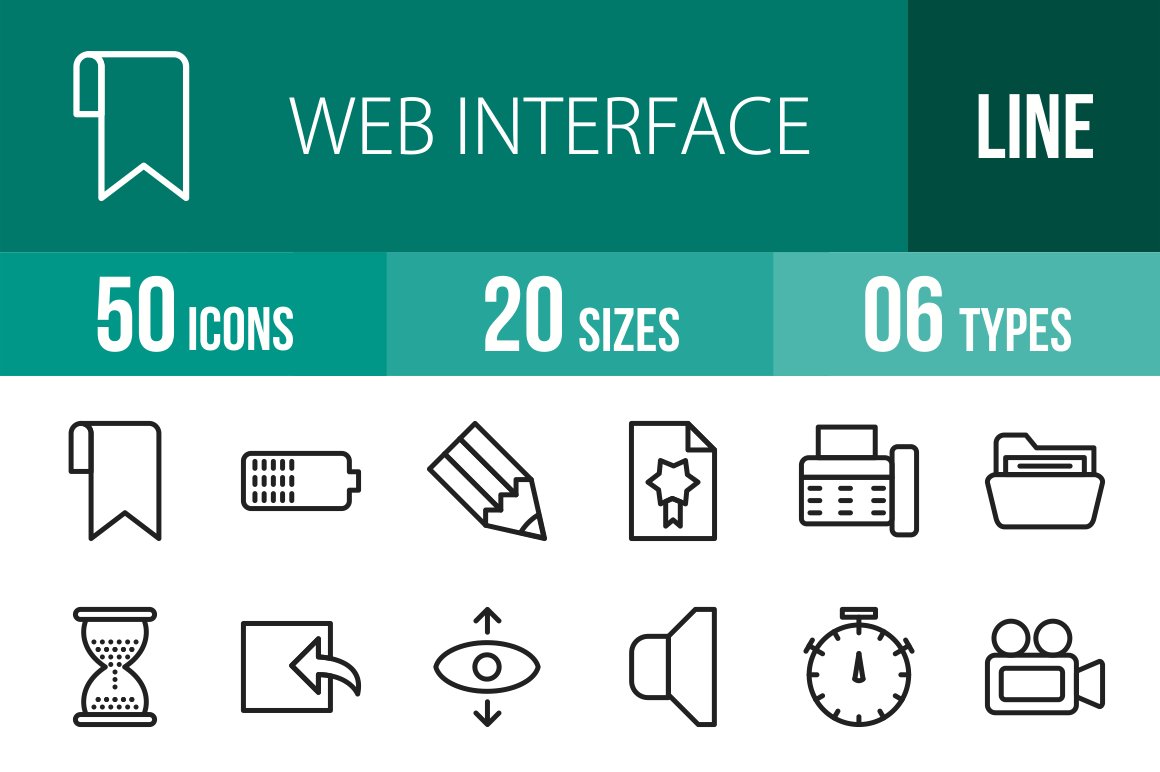 50 Web Interface Line Icons cover image.