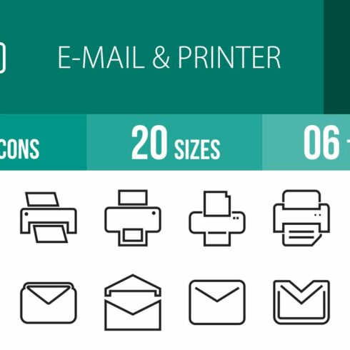 26 Email & Printer Line Icons cover image.