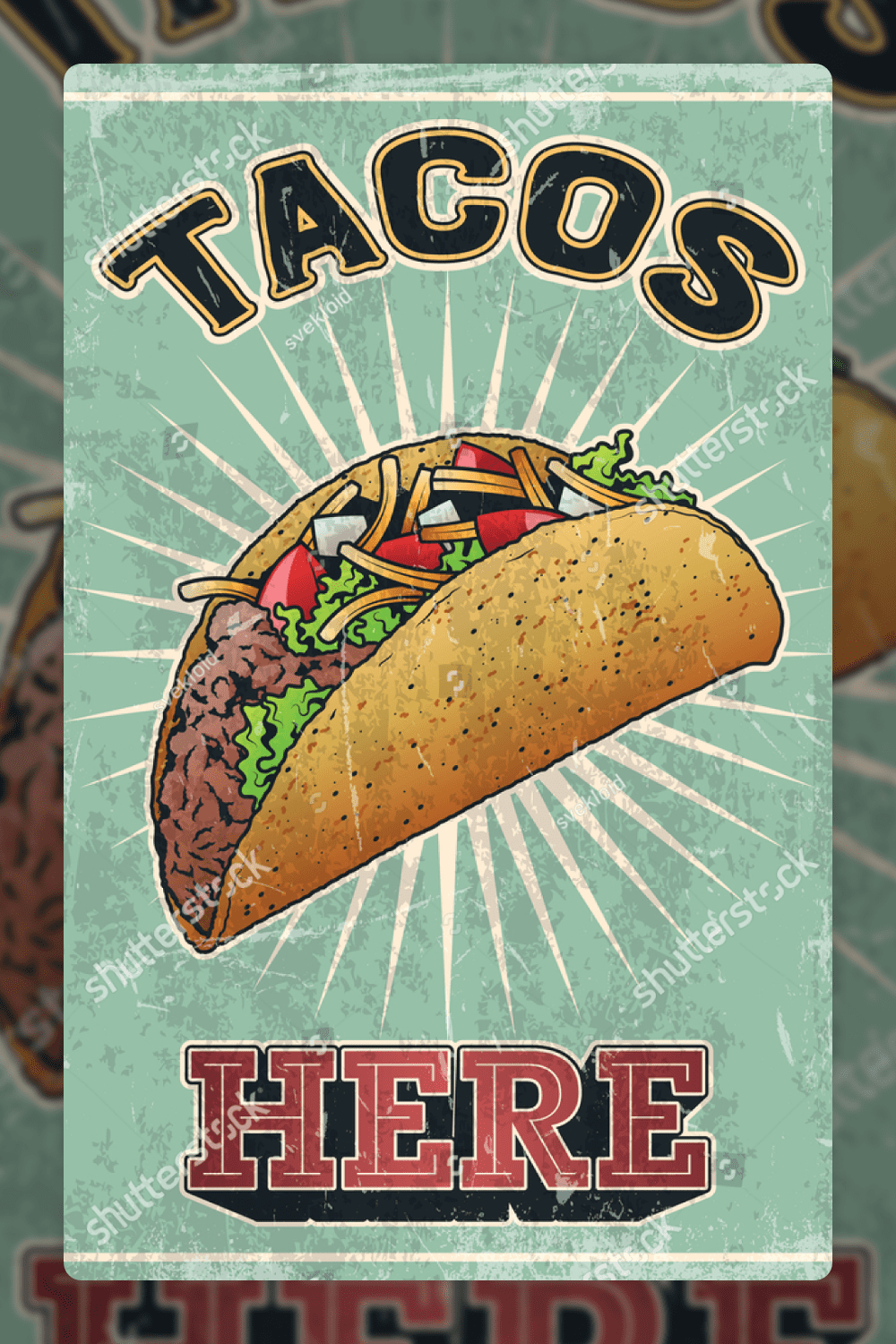 Retro Fast Food Restaurant Menu Advertising Poster, Delicious Taco.