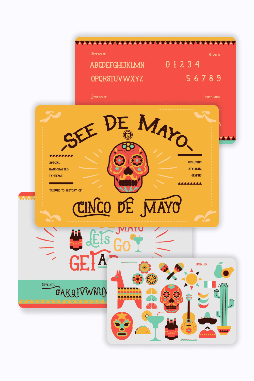 Postcard collage with mexican skulls and symbols.