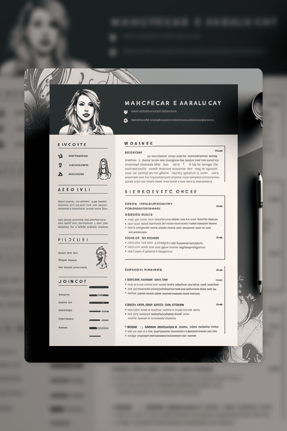 Image of a professionally made resume for a girl.