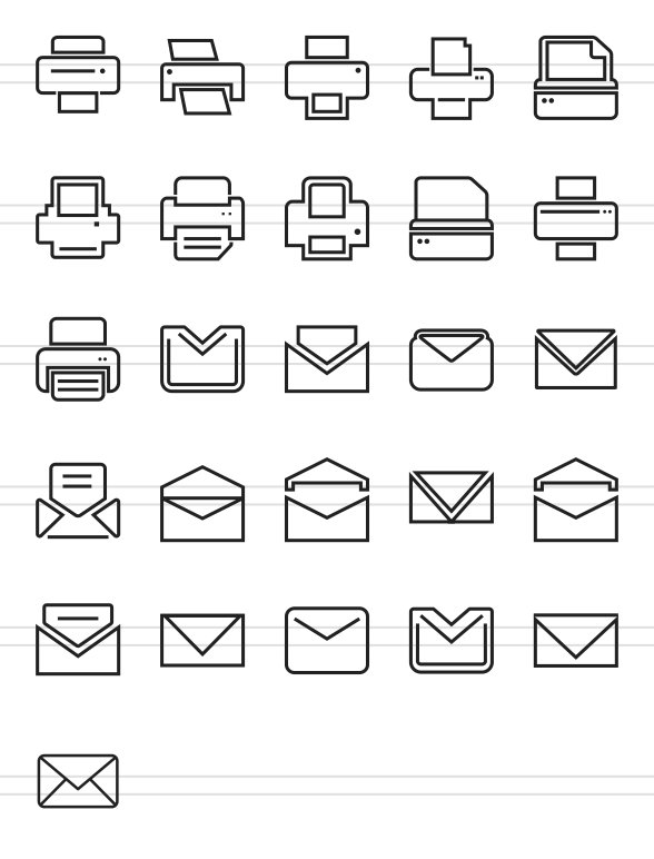 26 Email & Printer Line Icons preview image.