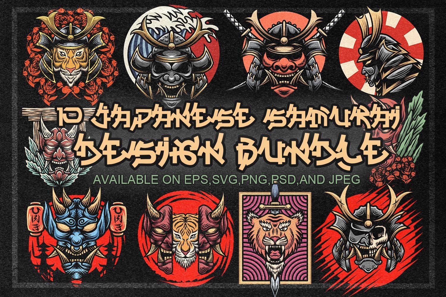 10 japanese samurai design bundle cover image.