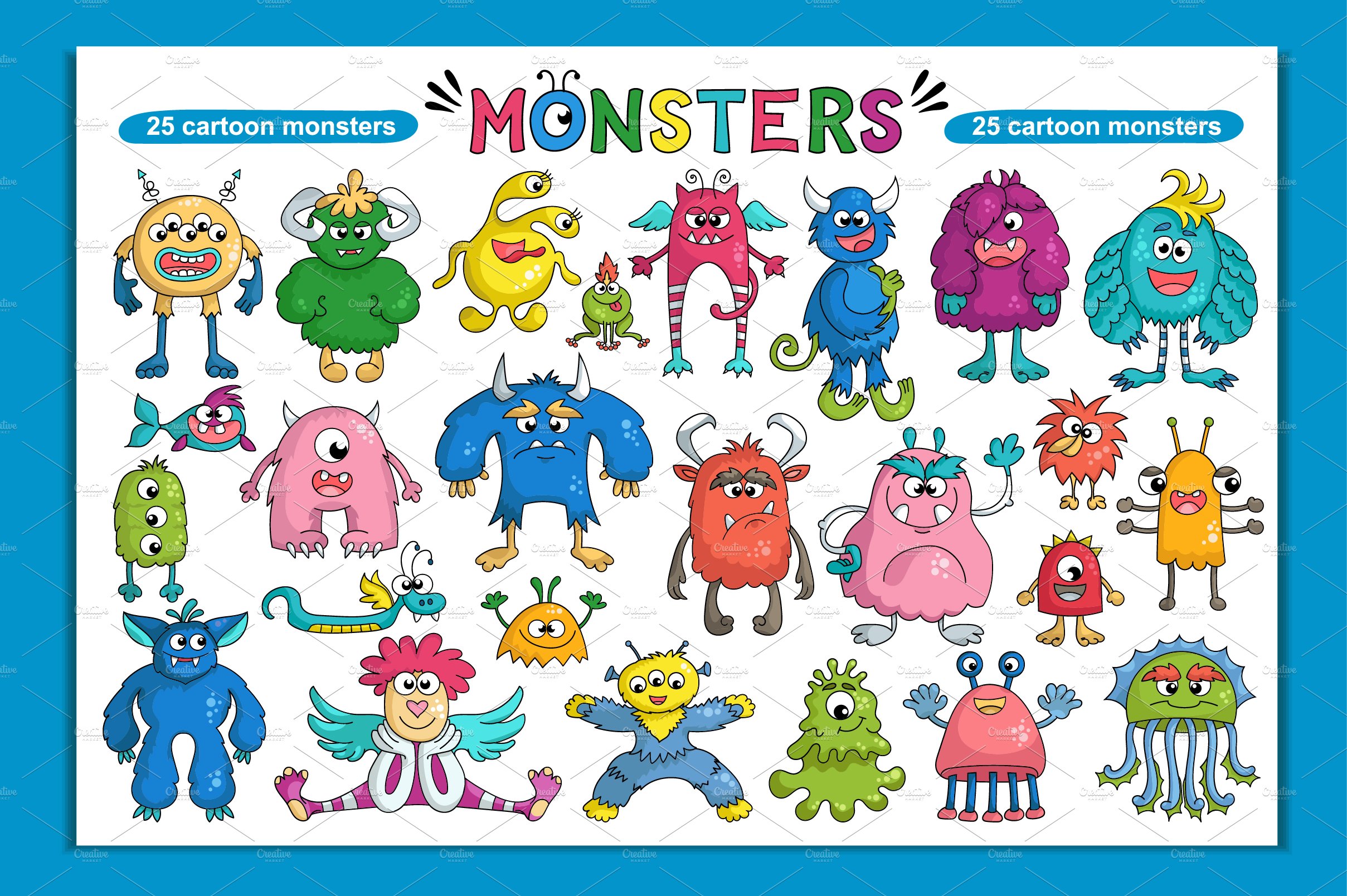 Vector cartoon set with monsters preview image.