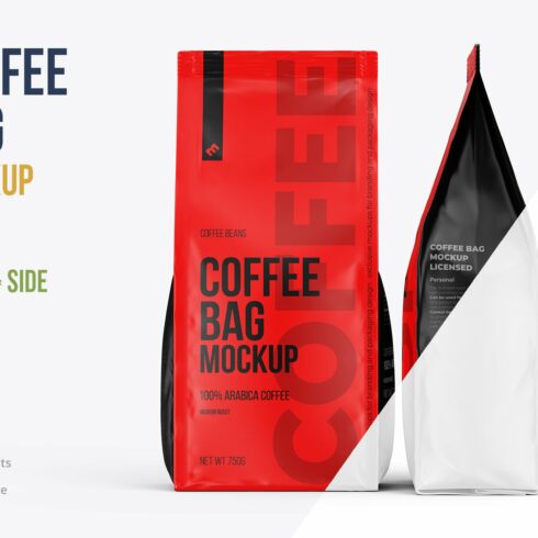 Coffee Bag Mockup. Front and side cover image.