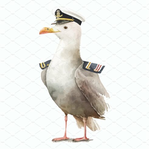 Seagull dressed as a captain in 3d cover image.