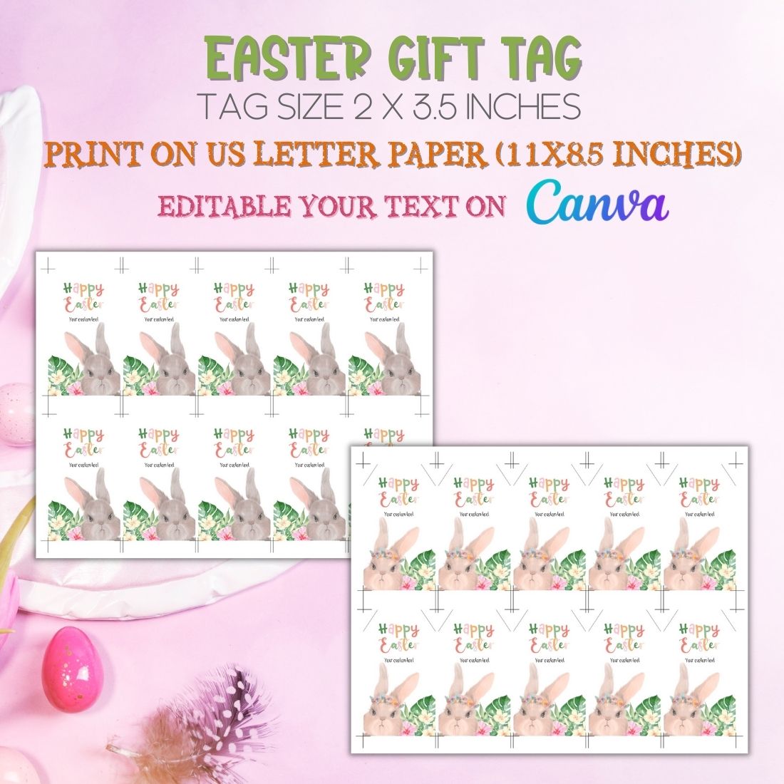 Editable gift tag, Easter Basket Gift Tag, Easter Treat Tag preview image.