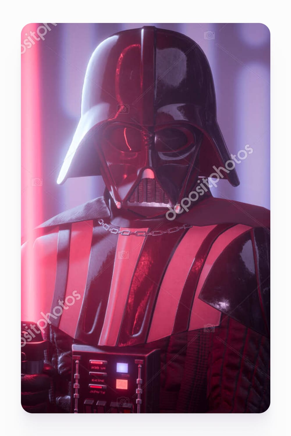 3D render with Darth Vader with red light saber.