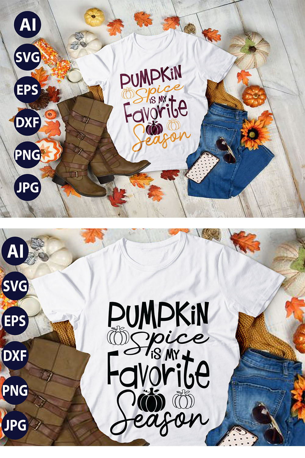Pumpkin Spice is my Favorite Season, SVG T-Shirt Design |Happy Halloween & Pumpkin T-Shirt Design | Ai, Svg, Eps, Dxf, Jpeg, Png, Instant download T-Shirt | 100% print-ready Digital vector file pinterest preview image.