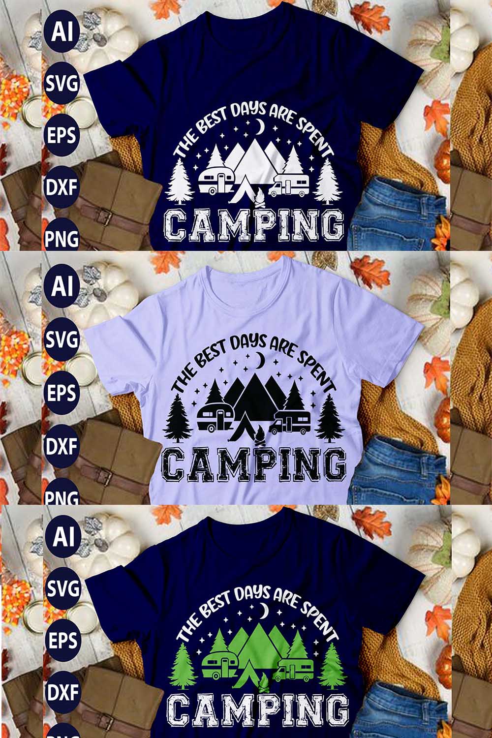 Best Days Are Spent Camping T-Shirt Design | Mountain Hike T-Shirt Design | Ai, Svg, Eps, Dxf, Jpeg, Png, Instant download T-Shirt Digital Prints file pinterest preview image.