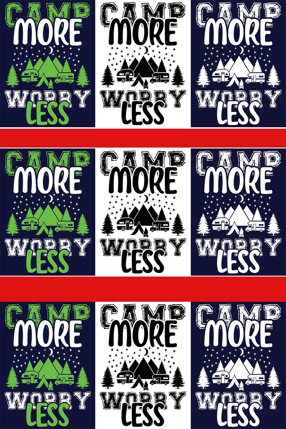 Camp More Worry Less Camping T-Shirt Design |Camping Mountain Hike T-Shirt Design | Ai, Svg, Eps, Dxf, Jpeg, Png, Instant download T-Shirt Digital Prints file pinterest preview image.