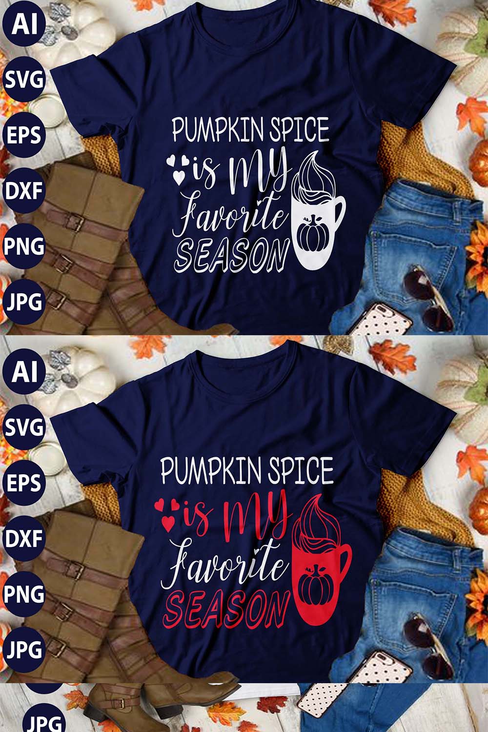 Pumpkin Spice is my Favorite Season, SVG T-Shirt Design |Happy Halloween & Pumpkin T-Shirt Design | Ai, Svg, Eps, Dxf, Jpeg, Png, Instant download T-Shirt | 100% print-ready Digital vector file pinterest preview image.