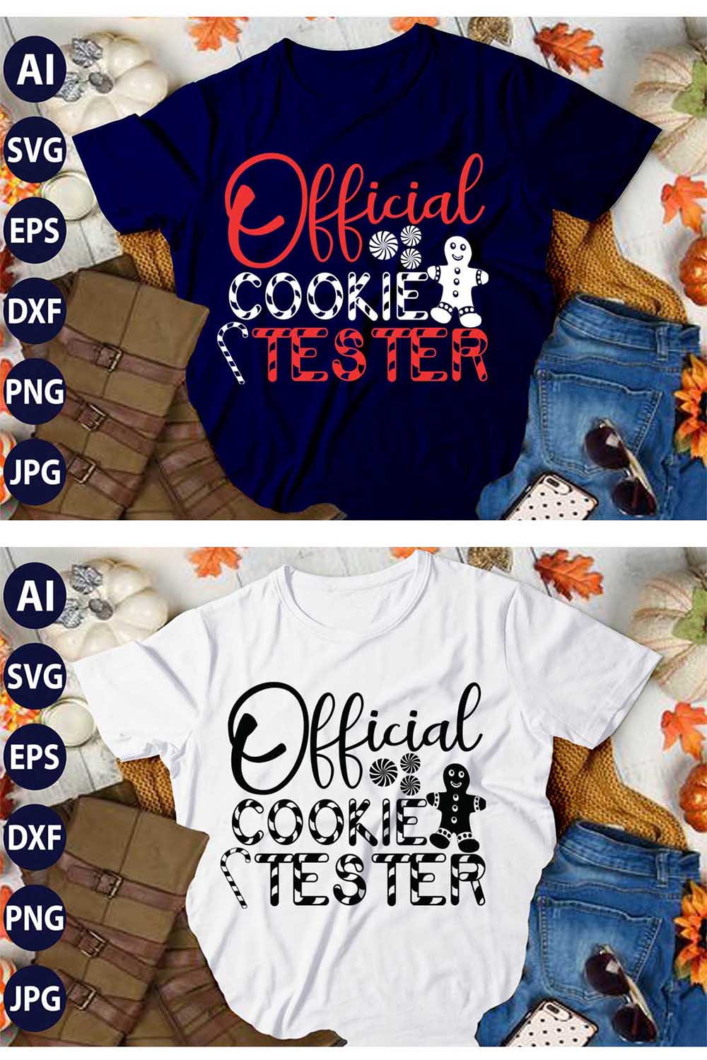 Official Cookie Tester all, SVG T-Shirt Design |Christmas It's All About Jesus Typography Tshirt Design | Ai, Svg, Eps, Dxf, Jpeg, Png, Instant download T-Shirt | 100% print-ready Digital vector file pinterest preview image.
