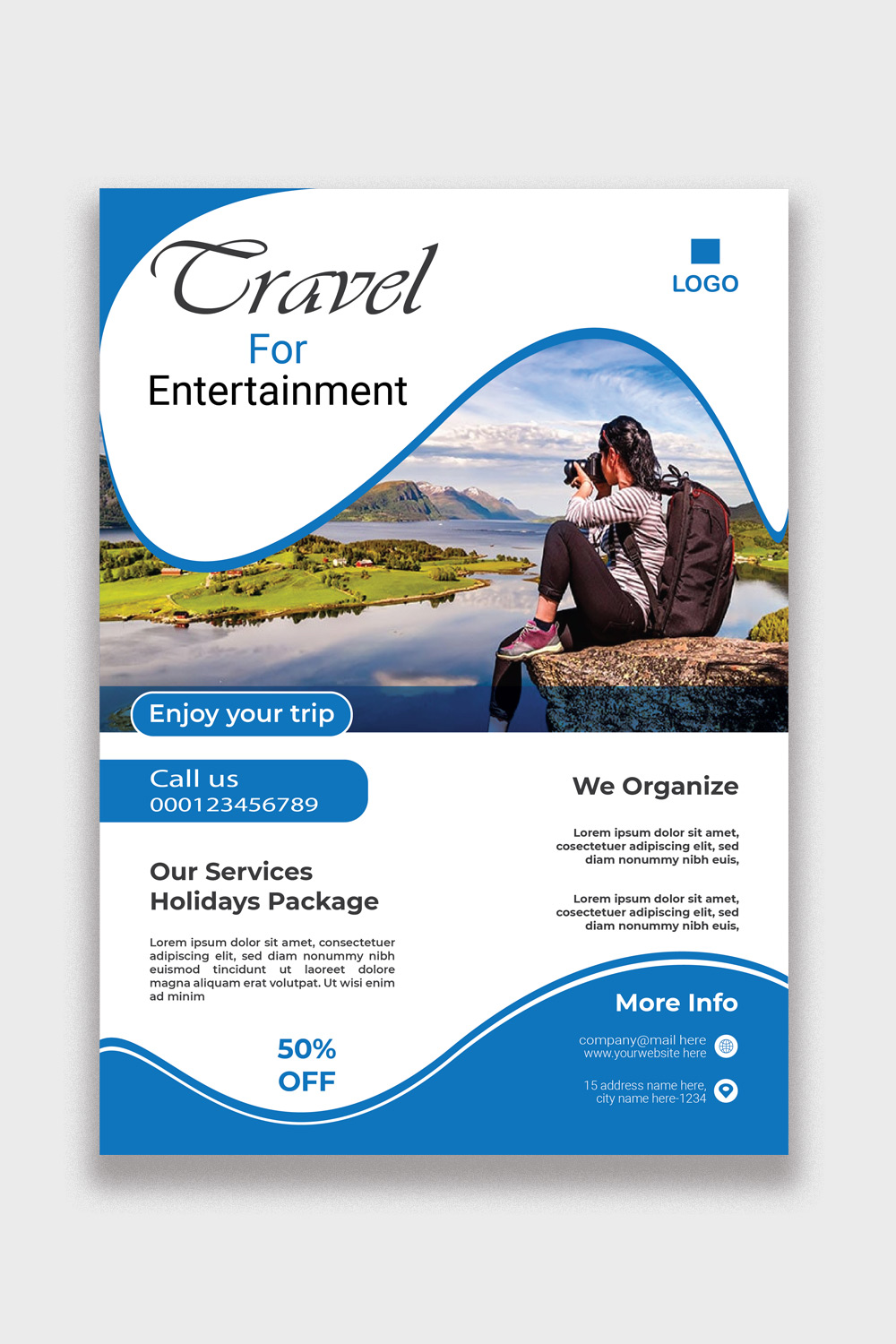 Travel flyer Design Template Editable 3 Color Variants vol-2 pinterest preview image.