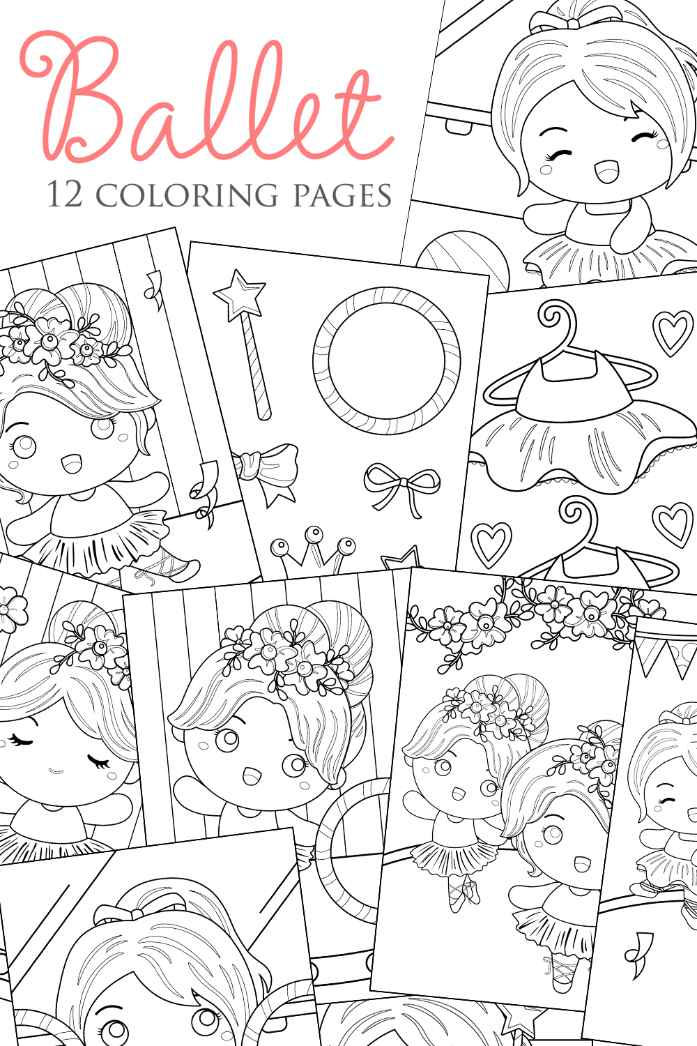 Cute Beautiful Little Ballerina Ballet is Fun Sport Activity Coloring Pages for Kids and Adult pinterest preview image.