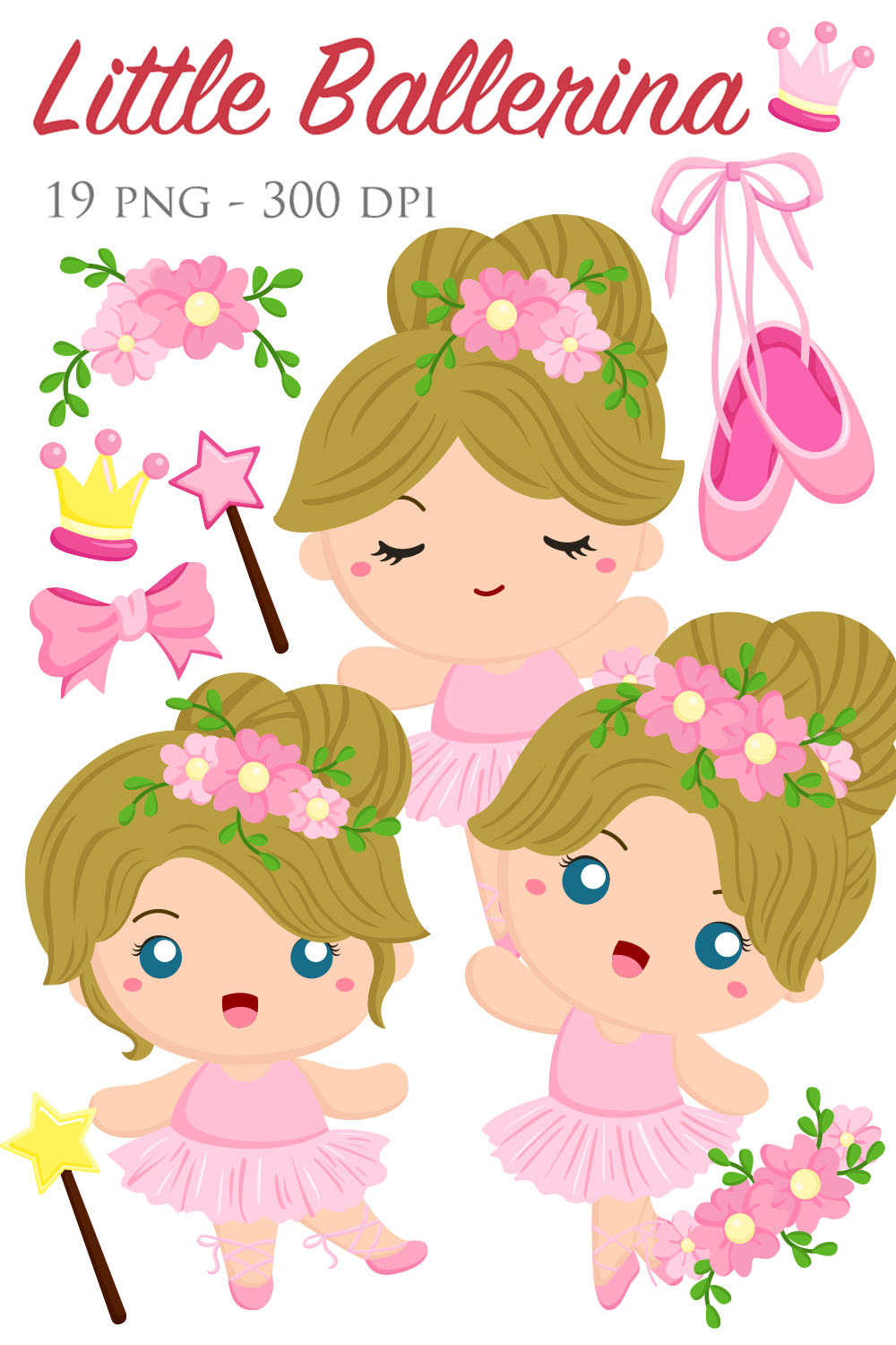 Beautiful Girl Kids Pink Ballerina Ballet Sport Activity Illustration Vector Clipart Cartoon pinterest preview image.