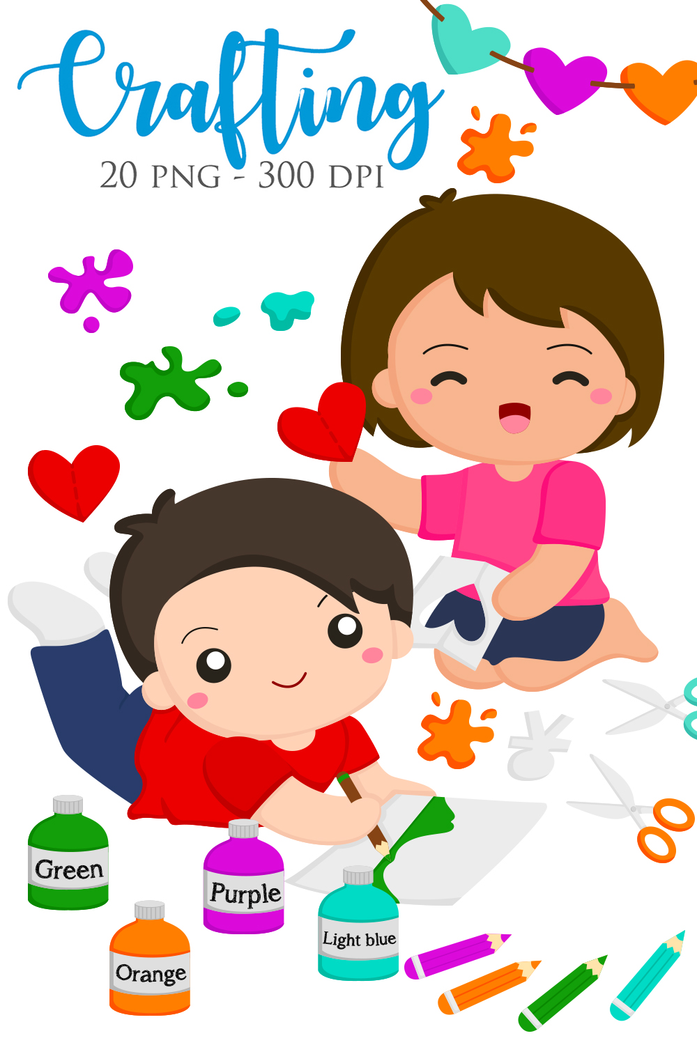 Cute Kids Crafting Activity School Paper Colour Stationery Art Tools Object Illustration Vector Clipart Cartoon pinterest preview image.