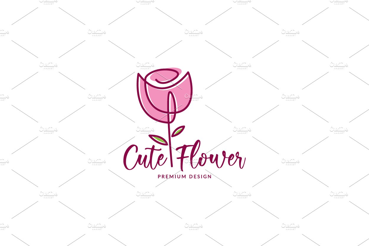 flower pink rose line art logo cover image.