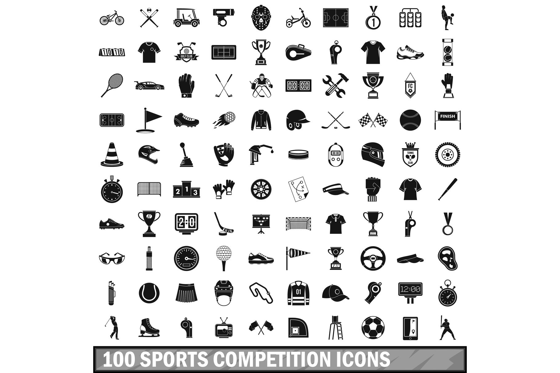 100 sports competition icons set cover image.