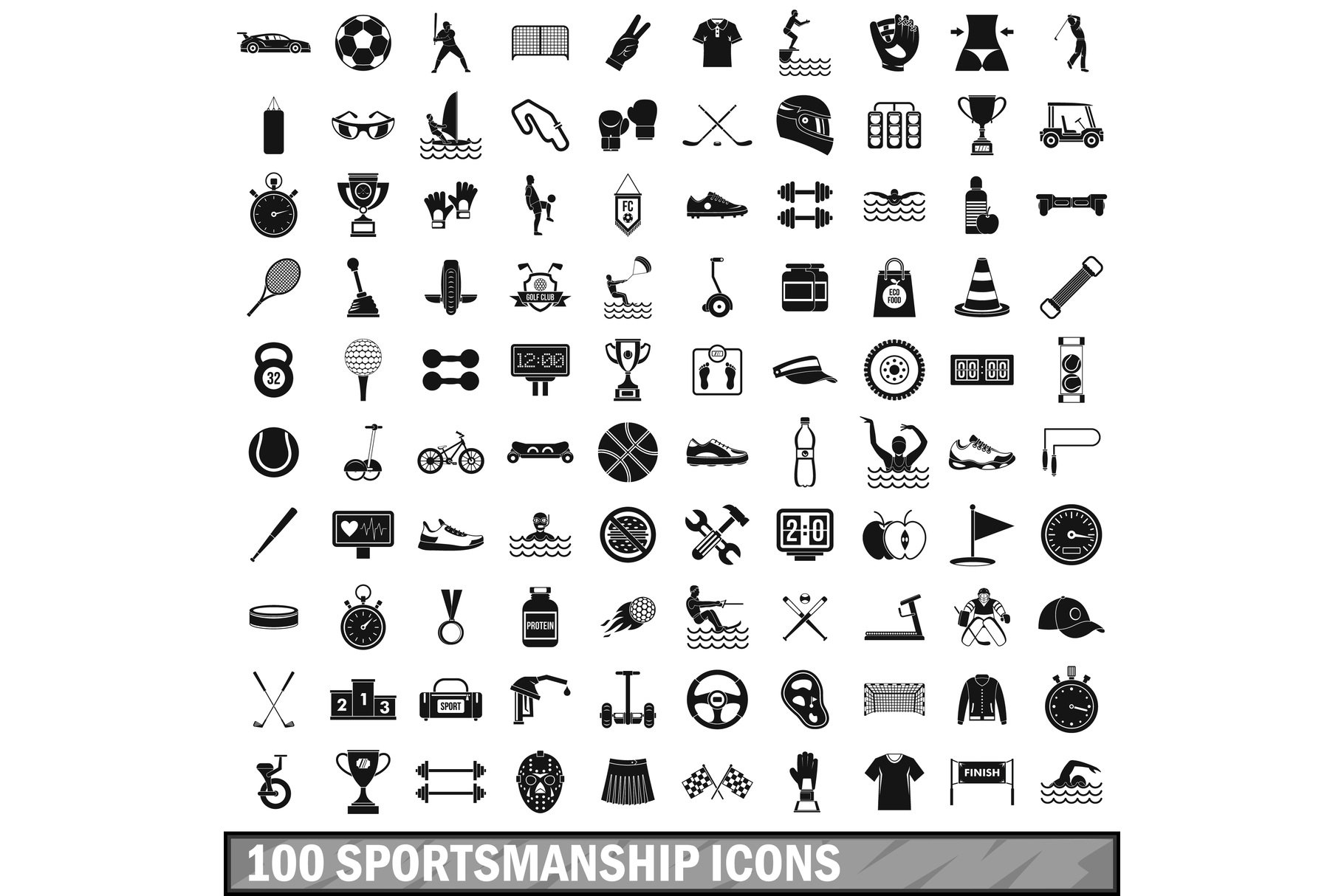 100 sportsmanship icons set cover image.