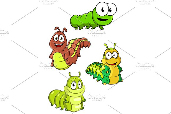 Cute colorful cartoon caterpillars cover image.