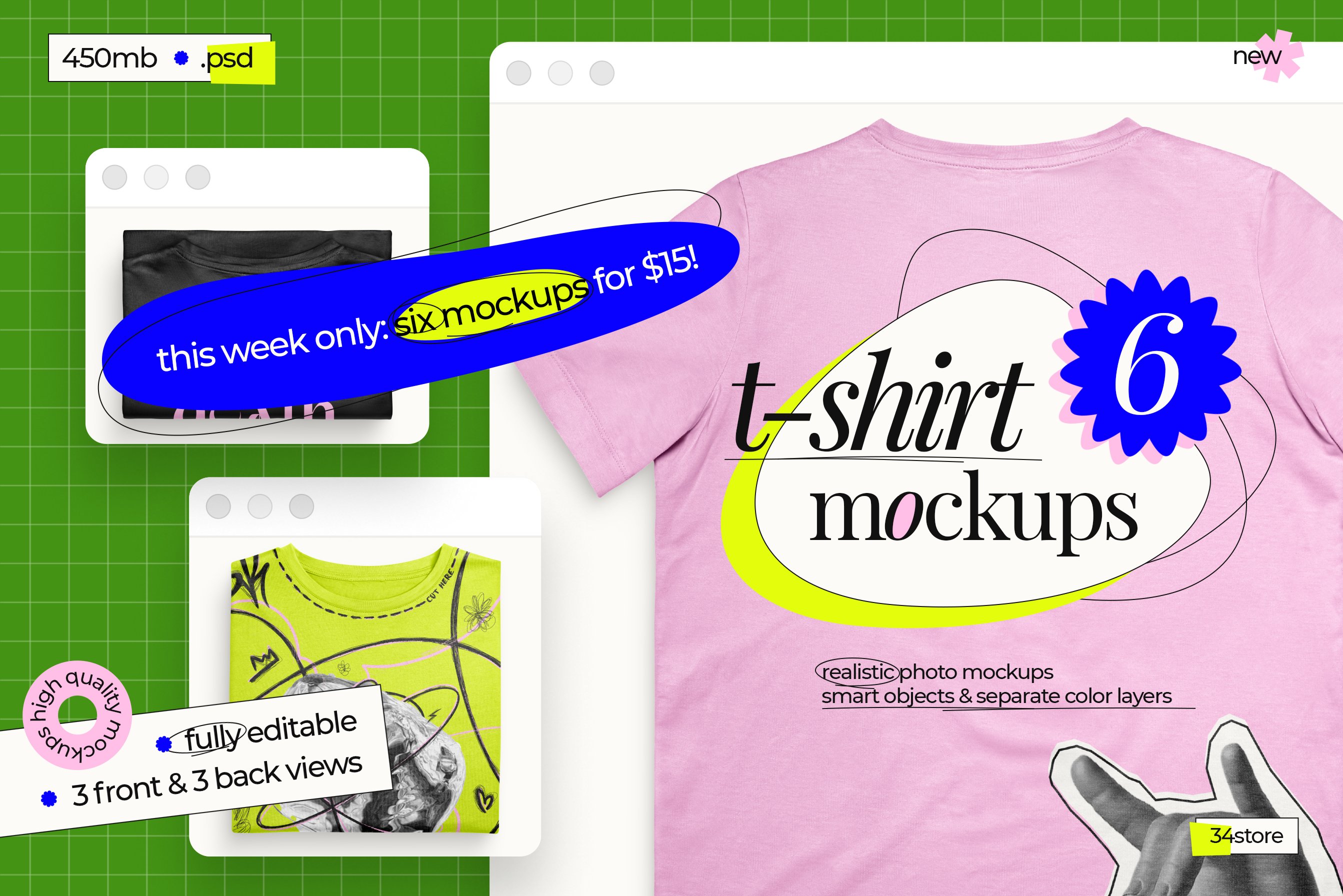 Six T-Shirt PSD Mockups Bundle cover image.