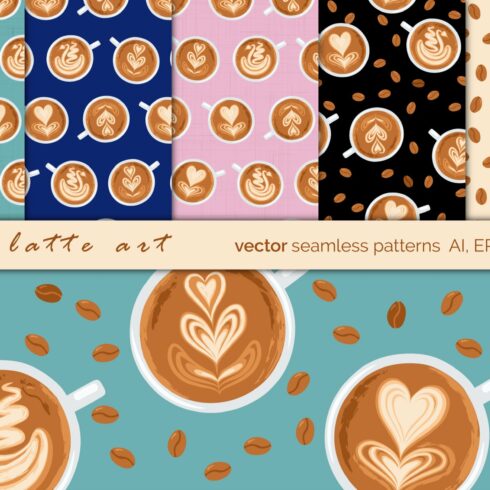 Coffee Art Cups Vector Patterns cover image.