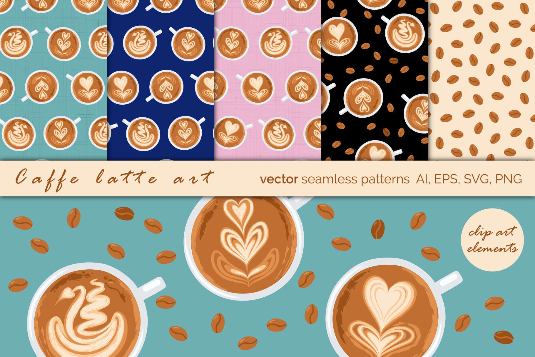 Coffee Art Cups Vector Patterns cover image.