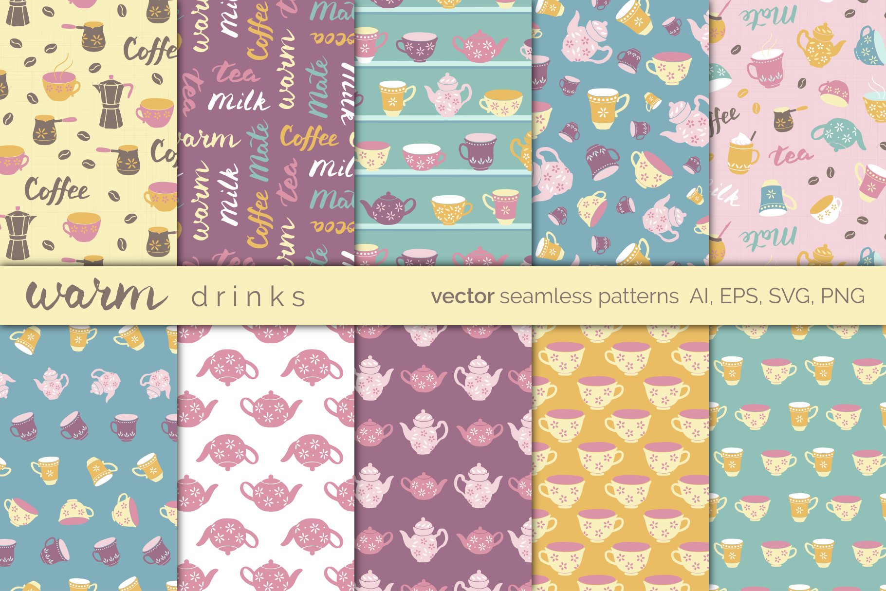 Tea and Coffee Seamless Patterns cover image.