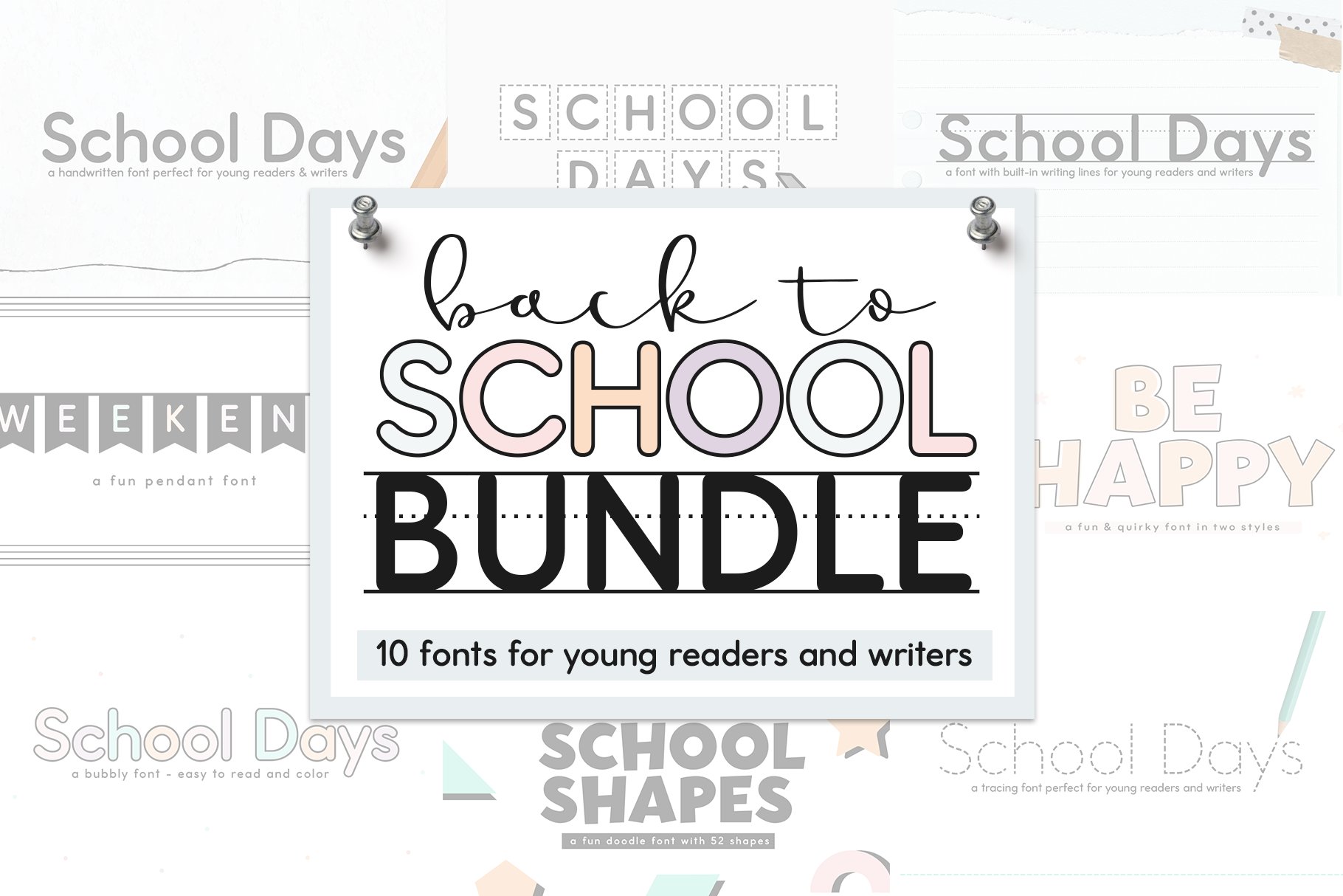 School Font Bundle | 10 Fonts cover image.
