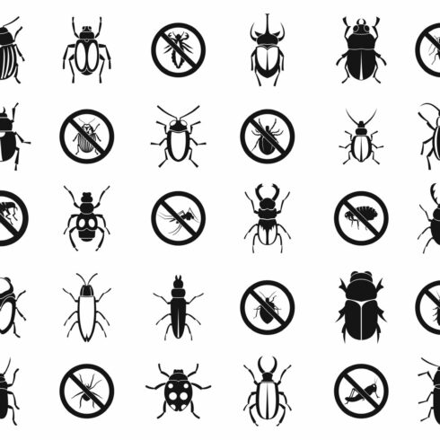 Bugs icon set, simple style cover image.