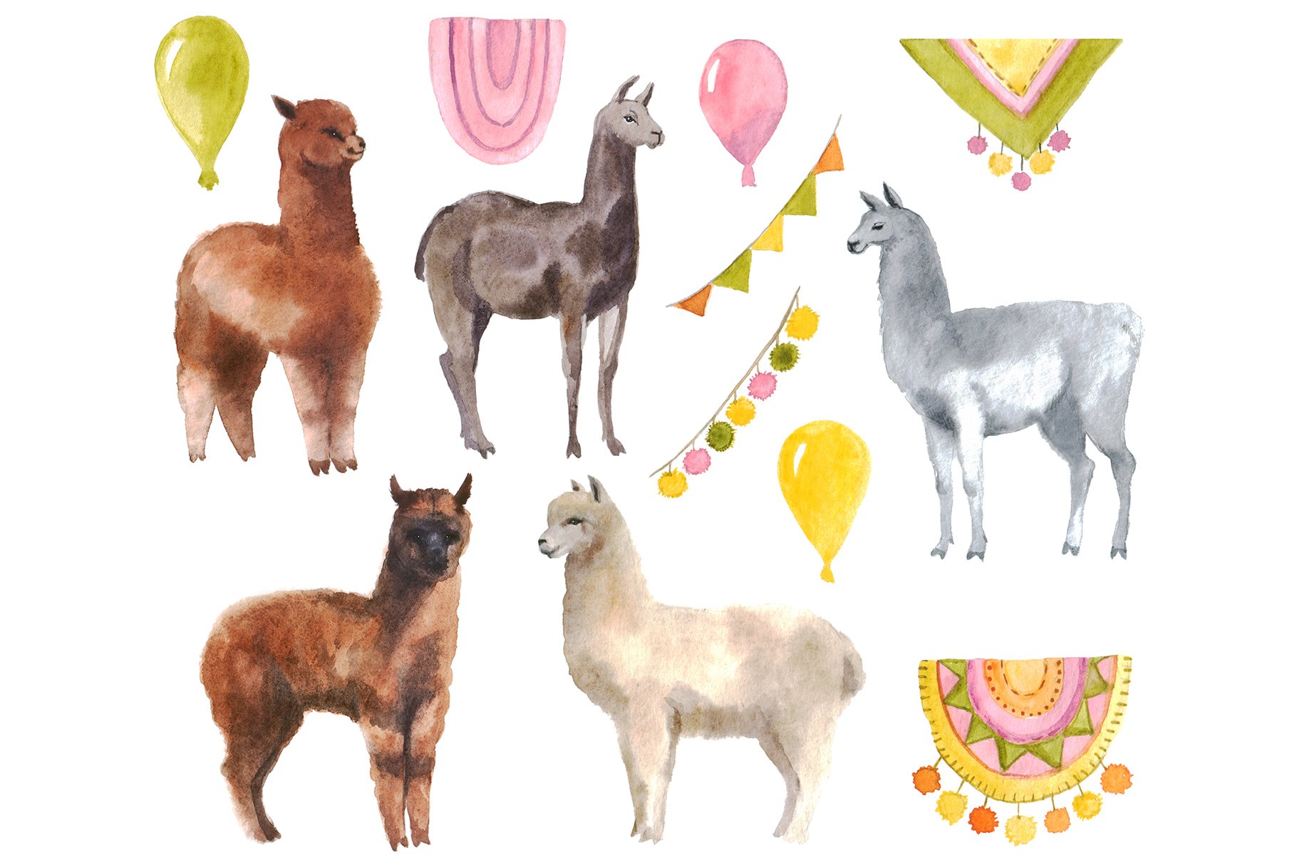 Watercolor Clipart. Llama Summer preview image.