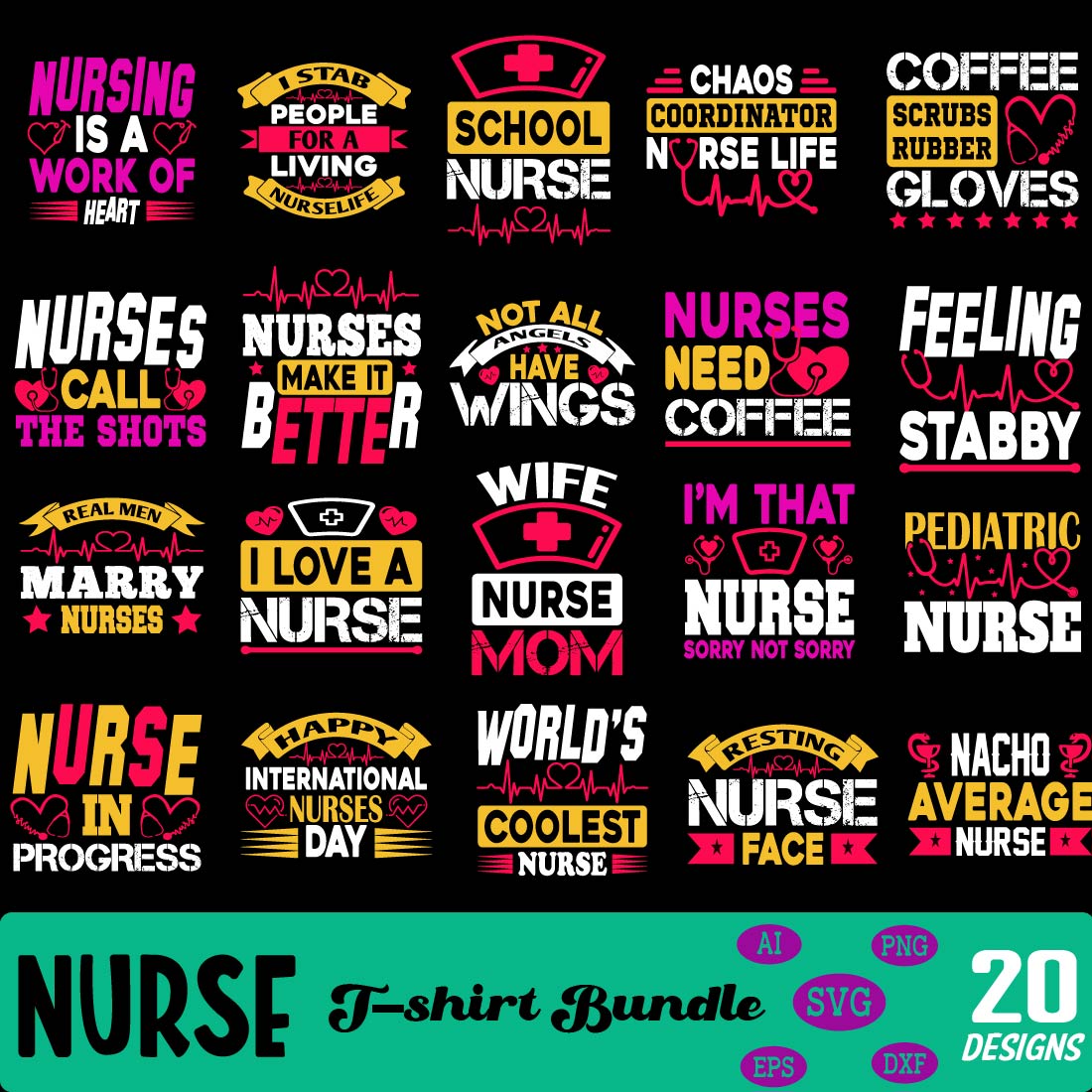 Nurse t-shirt bundle preview image.