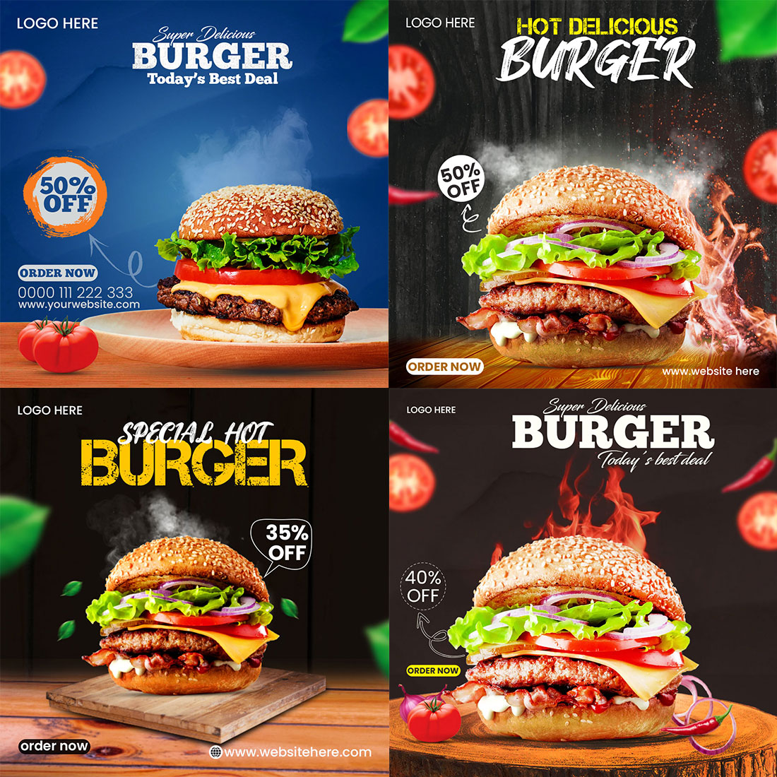 Burger Food Social Media Post Template cover image.