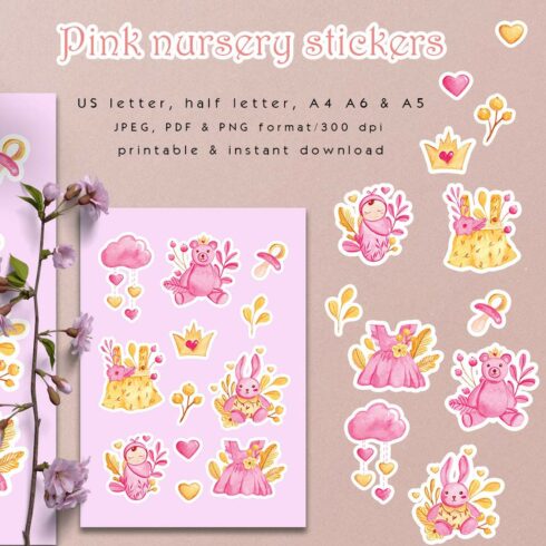 Pink nursery sticker pack cover image.