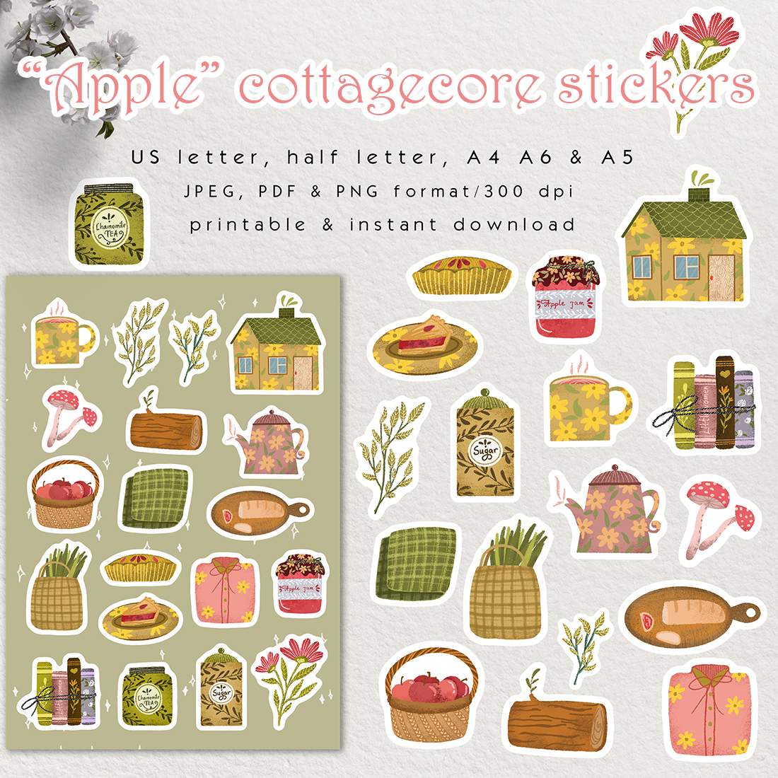 Cottagecore Stickers Sticker Sheet, Cute Stickers, Planner Stickers, Bullet  Journal Stickers 