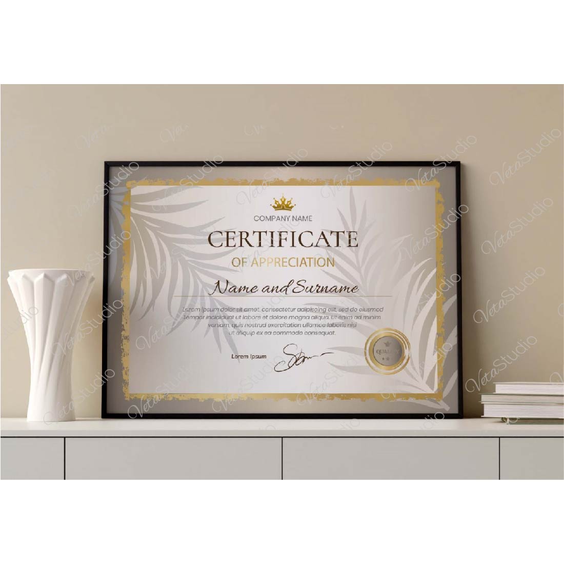 Beige Certificate With Palm Leaves _ Only 6$ preview image.