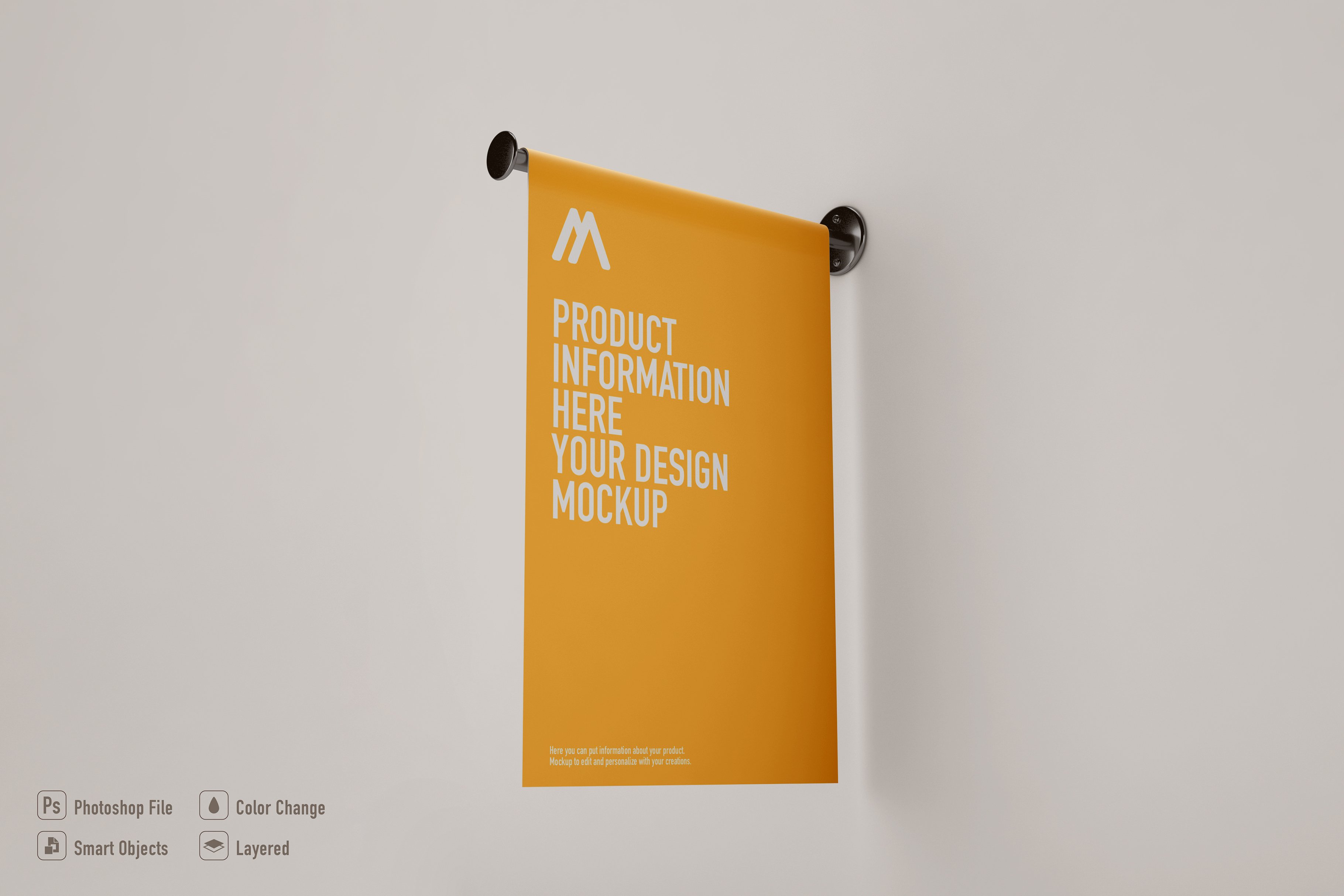 Hanging banner mockup on soft color cover image.