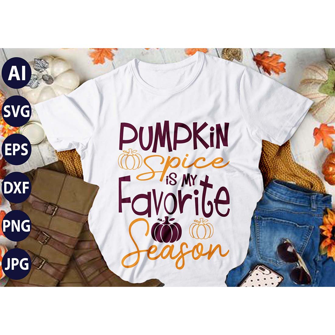 Pumpkin Spice is my Favorite Season, SVG T-Shirt Design |Happy Halloween & Pumpkin T-Shirt Design | Ai, Svg, Eps, Dxf, Jpeg, Png, Instant download T-Shirt | 100% print-ready Digital vector file cover image.